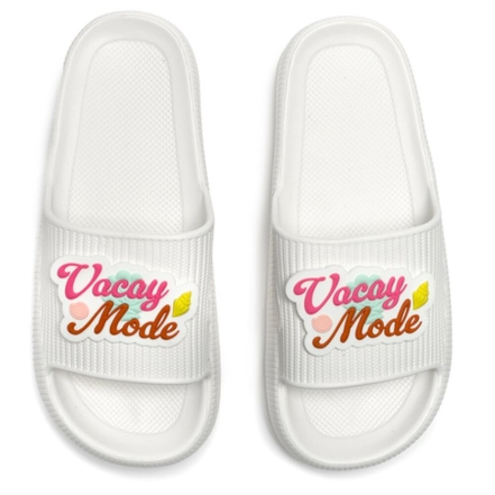 Quick Dry Pool Slide Sandals - "Vacay Mode" - White
